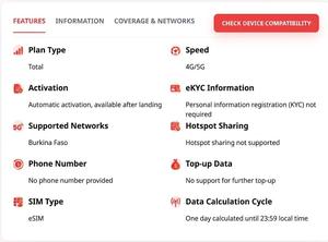 Proveedor Confiable de eSIM para Viajes a Burkina Faso, Plan de Datos 4G/5G con Activación Instantánea por Código QR y Fácil Acceso a Internet - Product Image 2