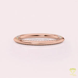 Minimalist Curved Moissanite Diamond Wedding Band Rose Gold Stackable <b>Ring</b> Thin Pave Anniversary Band <b>Dainty</b> Bridal <b>Ring</b> - Product Image 3