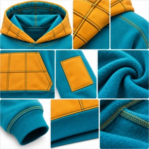Sudadera con Capucha Unisex de Bloques de Color Azul y Amarillo, con Bolsillo Canguro, Informal, para Otoño, 100% Algodón, Impresión Digital - Product Image 4