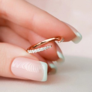 Cut 0.25 CT Lab Grown Diamond Prong Set IGI Certified Minimalist Wedding Band 14K Rose Gold Half Eternity Open Cuff <b>Adjustable</b> - Product Image 2
