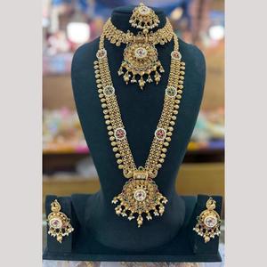 Gold Plated Kundan Stone and <b>Beads</b> Double Necklace <b>Set</b> 10581341PGR Fine Jewelry <b>Set</b> - Product Image 1