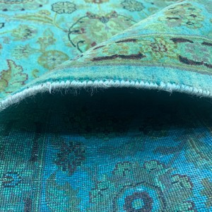 Tapis traditionnel en laine noué à la main 9x12 à motifs floraux en turquoise, olive et noir pour la décoration du salon et de la chambre - Product Image 5