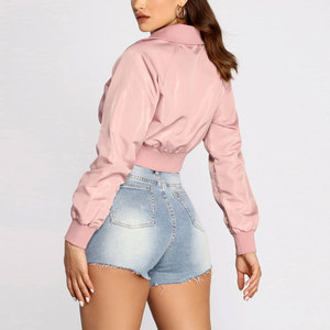 High Quality Knitted Canvas Full Zipper Crop Top Bomber <b>Jacket</b> for <b>Women</b> <b>Lightweight</b> Breathable Eco-Friendly Waterproof Casual - Product Image 2