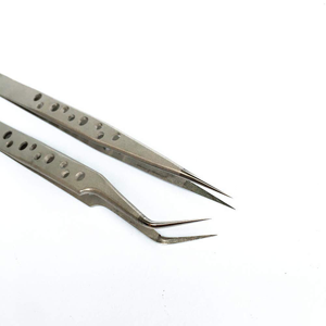 Professional Stainless Steel Eyelash Tweezers Satin Finish 9 Hole Design Pointed Tip Extension OEM <b>Tool</b> - Product Image 1