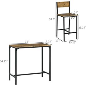 Industrial Style 3-Piece Pub <b>Dining</b> Set Rustic Brown Counter Height Table and Bar <b>Stools</b> for Small Spaces - Product Image 3