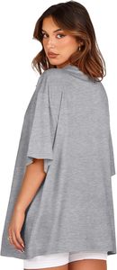 T-shirt décontracté en jersey de coton à imprimé floral gris à col rond et manches courtes pour femme, coupe ample, printemps-été - Product Image 3