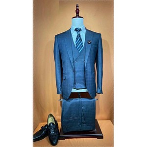 Ensemble de costume d'affaires pour homme à col mandarin, coupe ajustée, en mélange de laine violet, tenue formelle pour mariage et bureau - Product Image 2