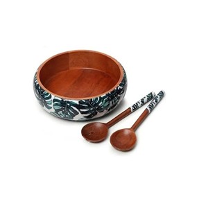 6 Inch Disposable Printed Wooden Acacia Salad Serving <b>Bowl</b> <b>Set</b> for Party Use-Factory Wholesale Price - Product Image 4