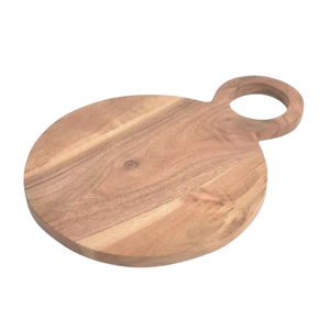 Planche à découper ronde en bois d'acacia de qualité supérieure avec poignée intégrée, réversible, à grain naturel, pour couper et servir - Product Image 3