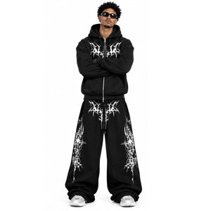 Chándal Gótico con Capucha 2027, Estampado en Blanco y Negro, Cierre Frontal con Cremallera, Corte Holgado, Ropa Casual de Invierno, Talla Adulto - Product Image 5
