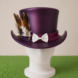 Chapeau haut de forme steampunk violet fait main de qualité supérieure, en cuir, style gothique, pour cosplay, unisexe - Product Image 4