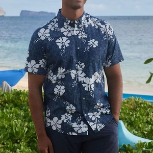 Factory Designer Shirt Beach Print Button <b>Down</b> Short Sleeve Shirt Custom Made Linen Hawaiian Shirt - Product Image 2