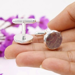 Boutons de manchette en jaspe fruité, argent sterling 925, pierre précieuse ronde, luxe, 10g, pour hommes, garçons d'honneur, cadeau de mariage, bijoux formels, pour lui - Product Image 2