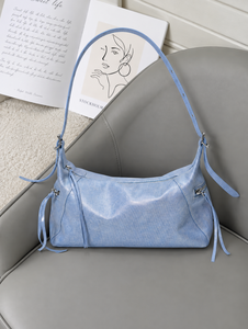 Bolso de Hombro Tipo Hobo Azul Claro para Mujer, con Borla y Remaches, Correa Única, Cierre de Cremallera, para el Trabajo Diario y Viajes - Product Image 3