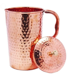 Carafe à eau en cuivre martelé vintage avec couvercle et poignée, bouilloire à thé en cuivre - Product Image 1