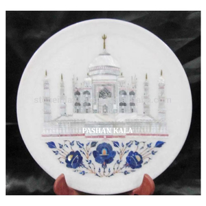 Plato de mármol blanco con diseño Taj, incrustaciones artísticas, plato decorativo con diseño floral, plato decorativo hecho a mano para decoración del hogar, regalos para la pared. - Product Image 1