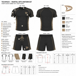 Men's Black MMA Training Kit Fitted Quick Dry <b>Polyester</b> Shorts and Shirt with Gold Logo Print Martial Art Training Set - Product Image 5
