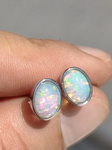 Mehrajuddin Gems Natural Fine Luxury <b>Opal</b> Oval Cut Bezel Set <b>Stud</b> <b>Earrings</b> 925 Silver 3 Gram Wedding Jewelry October Birthstone - Product Image 2