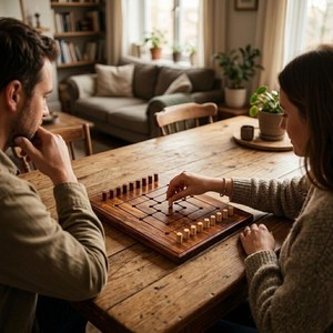 Jeu de société traditionnel en bois fait main Nine Men's Morris, jeu de stratégie éducatif de table avec pions – Meilleures ventes - Product Image 2