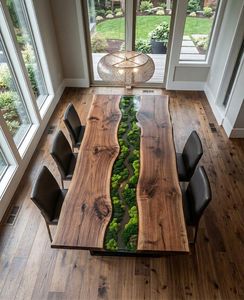 Emerald River Wooden Moss Dining <b>Table</b> Luxury Live Edge <b>Epoxy</b> <b>Table</b> Handmade Nature Inspired Modern Rustic Furniture Design - Product Image 5
