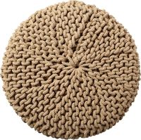 Pouf Dori élégant en coton tressé, tricoté à la main, style câblé, rouge, fait et cousu à la main, véritable pièce unique pour s'asseoir