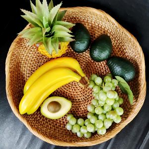 Handwoven Rattan Fruit Basket – 16” Round Shallow Wicker Serving Tray, Natural Decorative <b>Storage</b> Bowl for Kitchen Counter, - Product Image 4