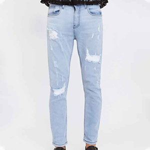 Pantalon en jean droit délavé et déchiré de haute qualité, style streetwear, effet usé, pour hommes, fabriqué au Pakistan, service OEM. - Product Image 6