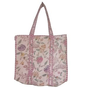 Bolsas de Mano de Algodón Estampadas a Mano para Verano, Bolsas de Compras Premium de Jaipur con Cierre de Cremallera, Gran Capacidad, Cadenas, India - Product Image 1