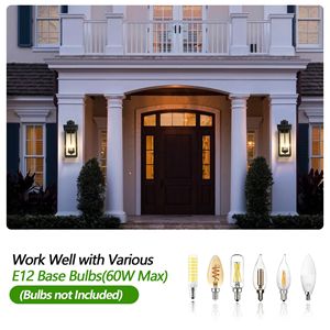 Lanterna da parete per esterni da 22,0 pollici, finitura nera opaca con pannelli in vetro trasparente, sensore crepuscolare, luce esterna resistente alle intemperie, confezione da 1 - Product Image 6