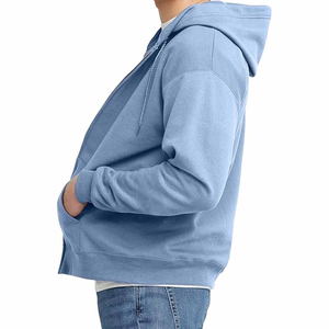 เสื้อฮู้ดซิปผู้ชาย สีน้ำเงิน ผ้าฝ้ายฟลีซ 100% ทรงปกติ สวมใส่สบาย สีพื้น มีกระเป๋า เหมาะสำหรับใส่ในฤดูใบไม้ร่วง - Product Image 4