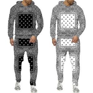 Unisex Bandana Print Tracksuit Set Hooded Sweatshirt and Full <b>Zip</b> Pants Streetwear <b>Jogger</b> Outfit - Product Image 3