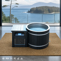 Baignoire de trempage froide en composite bois-plastique, modèle baril noir, avec revêtement en acier inoxydable 304, pour extérieur, patio, jardin et bien-être