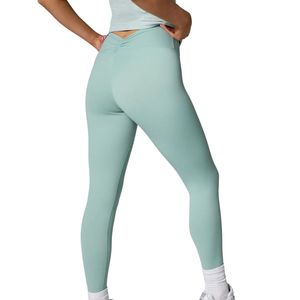 Legging femme vert sauge à détails de coutures, taille haute, extensible, pour l'entraînement, pantalon de fitness sculptant, vêtements de sport et de gym - Product Image 6