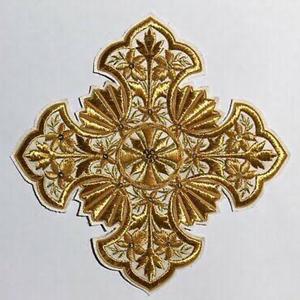 Croix liturgique brodée verte et dorée, appliqué ou motif, souvent utilisée pour les vêtements ecclésiastiques - Product Image 5