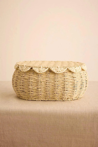 Cesta redonda festoneada de fibra natural de algas marinas, decorativa, ecológica, para decoración del hogar, elegante, minimalista, estilo boho. - Product Image 3