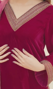 SADIA AUN HUTE COUTURE Women's Velvet Cotton Salwar Kameez Set <b>Maroon</b> Pink Dupatta Casual India Pakistan Style Regular Fit - Product Image 5