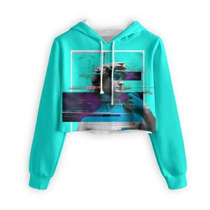 Sudadera Corta Color Turquesa con Diseño Frontal con Estampado Artístico, Manga Regular, Tejido de Punto, Estilo Urbano Otoñal - Product Image 1