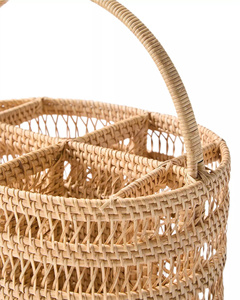 Elegant Rattan Flatware Storage Basket With Handle Kitchen Utensil Caddy Desktop Cutlery Organizer Tableware Container <b>Bin</b> - Product Image 4