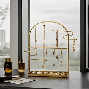 <b>Arched</b> <b>Frame</b> Jewelry Organizer With Multi Hook Bars Ring Tray Anti Tangle Necklace Holder Stable Base Elegant Vanity Display - Product Image 3