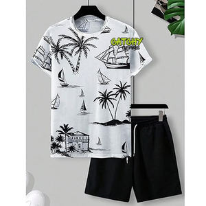 ชุดเสื้อยืดและกางเกงขาสั้นผู้ชายแบบถักพิมพ์ลายคุณภาพสูง เสื้อผ้าฤดูร้อนที่สวมใส่สบาย - Product Image 4