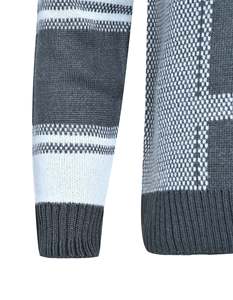 Pull en tricot géométrique pour homme, manches longues, 100% acrylique, style hiver, motif gris et blanc - Product Image 2