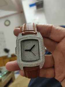 Montre de luxe pour homme en acier inoxydable avec bracelet en cuir, cadran blanc orné de diamants de laboratoire de 6,00 carats taille brillant, résistante à l'eau 3 ATM, idéale pour les affaires - Product Image 3