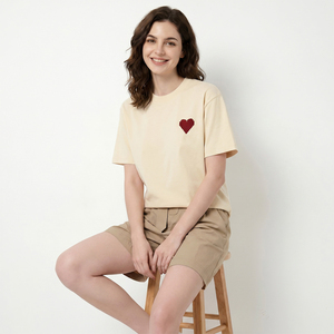Women White <b>Heart</b> Print T-Shirt Short Sleeve O-Neck Casual Loose Fit Summer <b>Top</b> 100% Cotton Jersey Breathable - Product Image 6