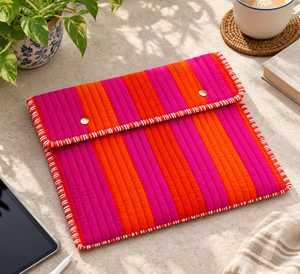 Housse pour tablette en velours côtelé rayée, légère, portable, avec fermeture éclair, écologique, pour ordinateur portable, orange, protection décontractée - Product Image 3