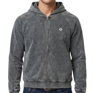 เสื้อฮู้ดซิปผ้าคอร์ดูรอยสำหรับผู้ชาย ทรงหลวม สไตล์สตรีทแวร์ ผ้าริบ แต่งโลโก้ได้ ขายส่ง - Product Image 4