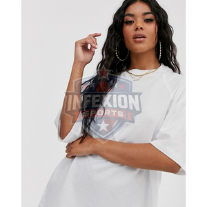 Camiseta Blanca Oversize de Algodón para Mujer, Cuello Redondo, Corte Holgado, Manga Corta, Color Sólido, Estilo Jersey, Prenda Básica para Todas las Temporadas - Product Image 4