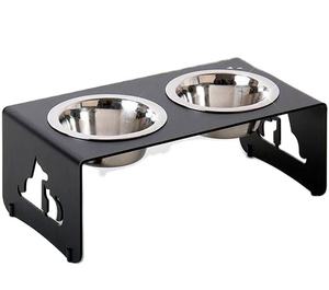 Mangeoire surélevée de luxe de style vintage avec deux bols en acier inoxydable et support en fer orné pour chat et chien - Product Image 1