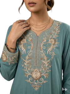 Vestido Abaya Morado Bordado, Vestido Largo Informal Musulmán de Manga Larga, Elegante para Uso Diario - Product Image 6