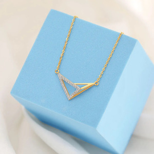 Angular Open Triangle Diamond Pendant Necklace with Layered Geometric Gold Frame - Product Image 5