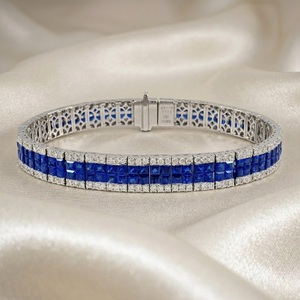 High Quality workmanship design 18K Solid Gold Natural Diamond Royal Blue sapphire princess cut Soft Bracelet for Party - Product Image 1